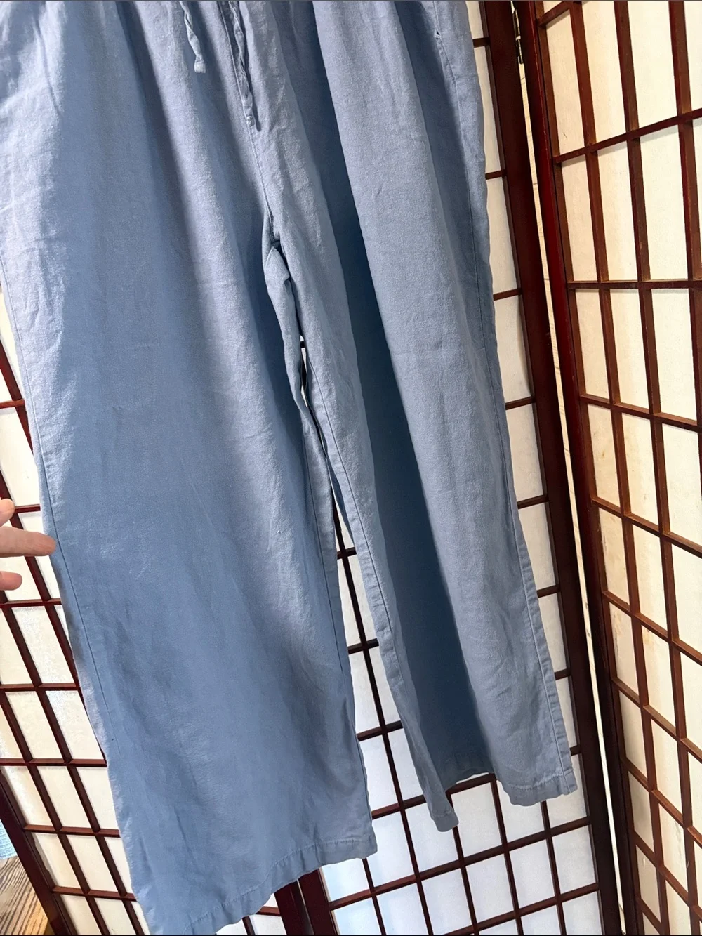 Light Blue woman’s Drawstring Linen-Blend Pants very comfortable can fit a large